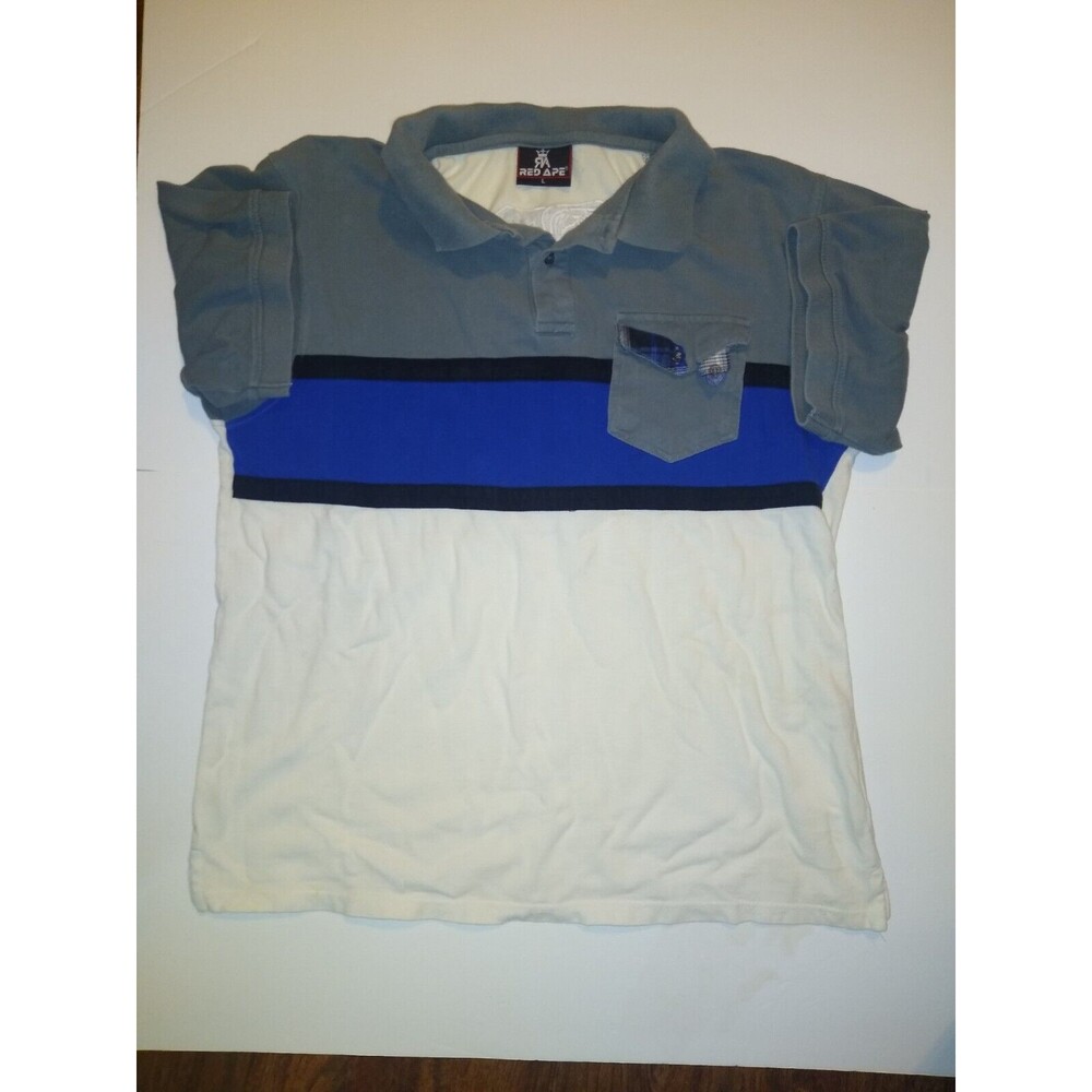Red Ape Mens Polo Shirt  Multicolored Chest Pocket/Back Logo (L)